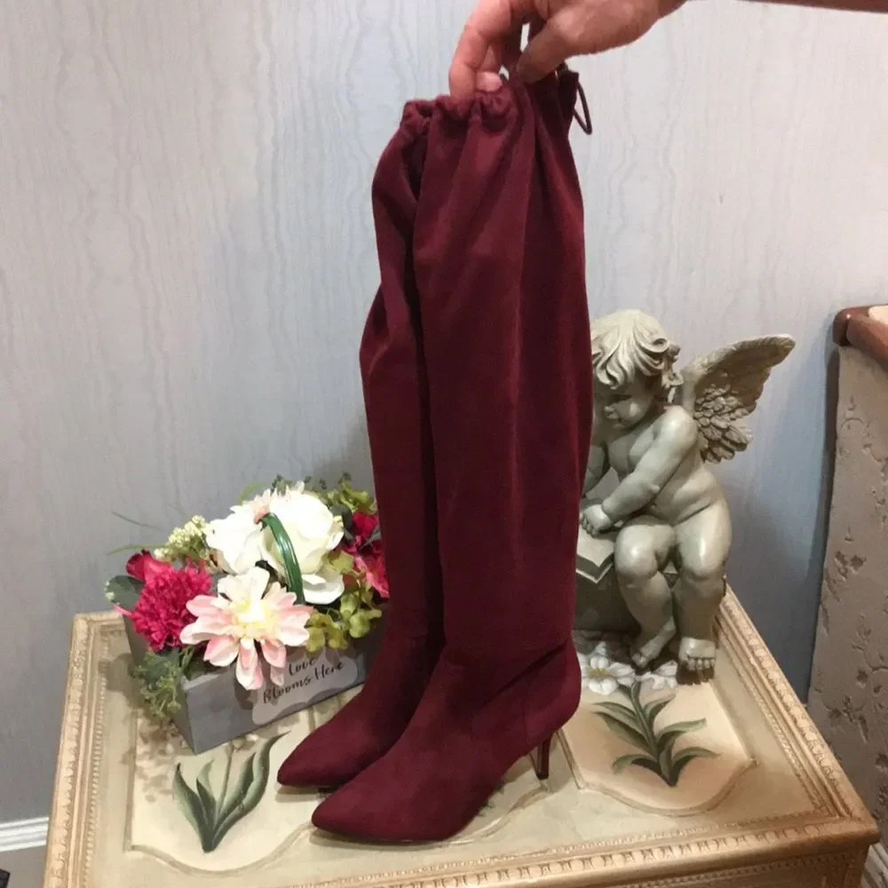 Eloquii Over the Knee Boots Burgandy Faux Suede Sz 7W
